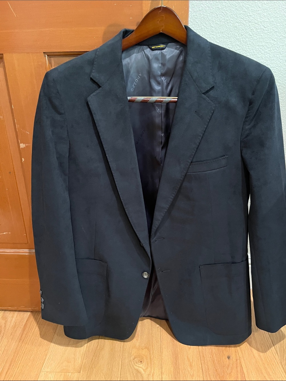 Adolfo Black Men's Notch Lapel Single-Button Suede Blazer